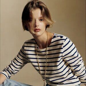 Sezane Colette Marinière Ecru / Navy - Size L - LIKE NEW